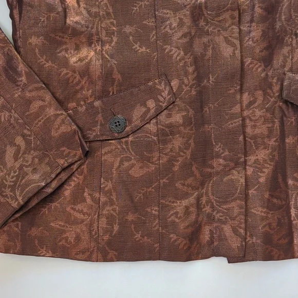 Chico's Silk Linen Shimmery Floral Lined Blazer Small Chico's 0 Metallic Bronze - Picture 10 of 14